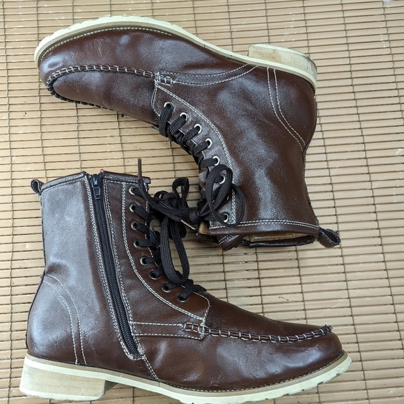 Converse men's sz 11M brown moccasin toe bold white cord stitching leather boots - Picture 5 of 10